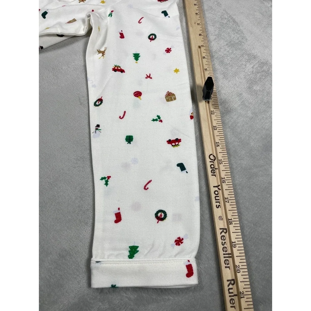 Quince Pajama Set Kids 12 White Christmas Holiday Print Button Up Sleepwear